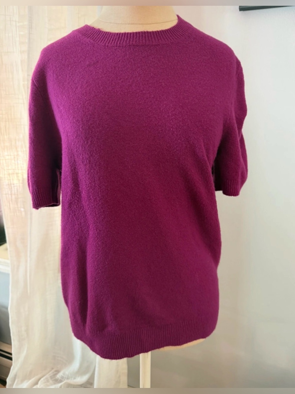 J. Crew Short-Sleeve Cashmere Sweater - Fuchsia